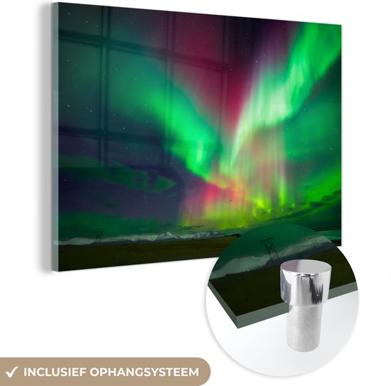 Belles aurores boréales sur Glas Islande 120x80 cm - Tirage photo sur Glas (décoration murale en plexiglas)