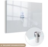 MuchoWow® Glasschilderij 90x60 cm - Schilderij acrylglas - Vuurtoren in de mist - Foto op glas - Schilderijen