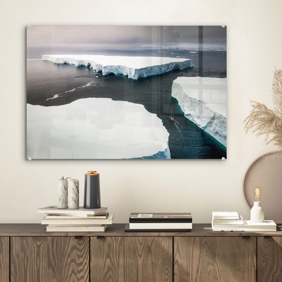 MuchoWow® Peinture sur Verre - Banquises dans l'eau près de l'Antarctique vue à vol d'oiseau - 60x40 cm - Peintures sur Verre Acrylique - Photo sur Glas