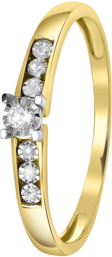 Foto: Lucardi ringen 14 karaat geelgouden ring met 7 diamanten 0 05ct 