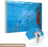 MuchoWow® Glasschilderij 120x80 cm - Schilderij acrylglas - Staal - Blauw - Roest - Foto op glas - Schilderijen