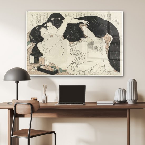 Veuve et jeune homme - Peinture de Katsushika Hokusai Plexiglass 120x80 cm - Tirage photo sur Glas (décoration murale en plexiglas)