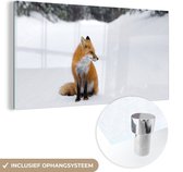 MuchoWow® Glasschilderij 160x80 cm - Schilderij acrylglas - Vos - Sneeuw - Winter - Foto op glas - Schilderijen