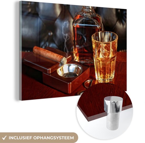 MuchoWow® Glasschilderij - Whiskey - Fles - Karaf - Acrylglas Schilderijen - Foto op Glas