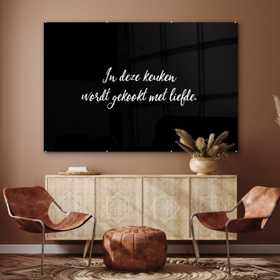 MuchoWow® Peinture sur verre - Dans cette cuisine, ils cuisinent avec amour - Cuisine - Dictons - Citations - Amour - 180x120 cm - Peintures sur verre acrylique - Photo sur Glas