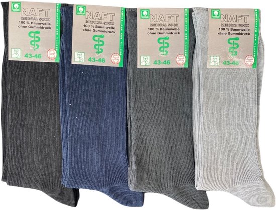 Medische sokken zonder elastiek - 4 paar - Grijs mix - Maat 47/49
