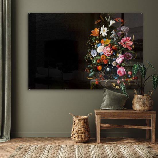 MuchoWow® Glasschilderij 150x100 cm - Schilderij acrylglas - Oude meesters - Kunst - Vaas met bloemen - Jan Davidsz de Heem - Foto op glas - Schilderijen