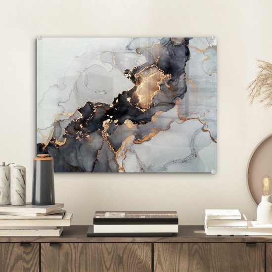 MuchoWow® Peinture sur verre - Zwart - Marbre - Luxe - Or - 40x30 cm - Peintures sur verre acrylique - Photo sur Glas