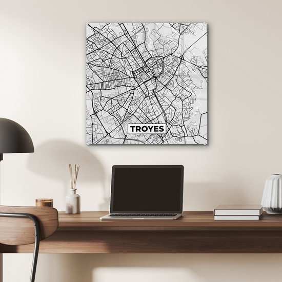 MuchoWow® Glasschilderij 50x50 cm - Schilderij acrylglas - Kaart - Stadskaart - Troyes - Plattegrond - Frankrijk - Foto op glas - Schilderijen