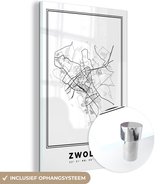 MuchoWow® Glasschilderij 40x60 cm - Schilderij acrylglas - Stadskaart – Zwart Wit - Kaart – Zwolle – Nederland – Plattegrond - Foto op glas - Schilderijen