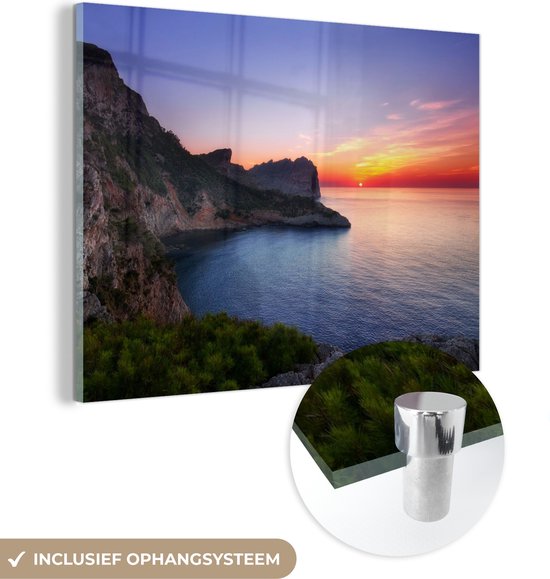 MuchoWow® Glasschilderij 40x30 cm - Schilderij acrylglas - Zee - Rots - Berg - Natuur - Foto op glas - Schilderijen