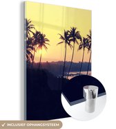 MuchoWow® Peinture sur verre 30x40 cm - Peinture acrylique sur verre - Mer - Palmier - Soirée - Paysage - Photo sur verre - Peintures