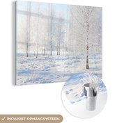 MuchoWow® Glasschilderij 80x60 cm - Schilderij acrylglas - Sneeuw - Bomen - Winter - Foto op glas - Schilderijen