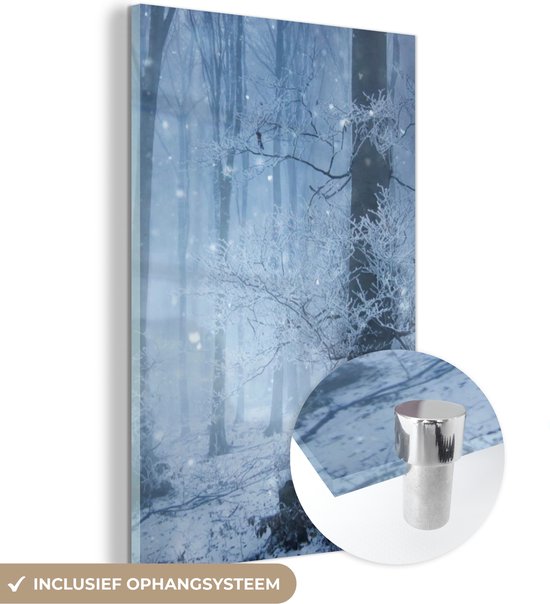 MuchoWow® Glasschilderij - Bos - Winter - Sneeuw - Acrylglas Schilderijen - Foto op Glas