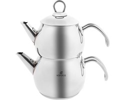 Karaca Adelya Theepotset Klein - RVS Dubbele Theeketel 0,65L + 1,1L