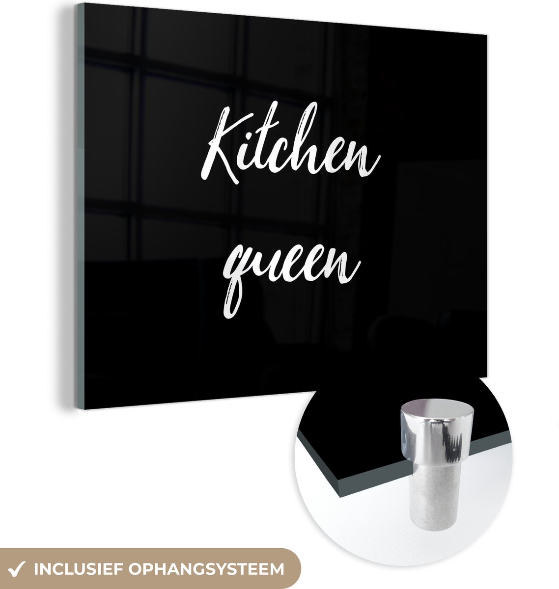 MuchoWow® Glasschilderij 160x120 cm - Schilderij acrylglas - Quotes - Kitchen Queen - Vrou
