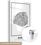 MuchoWow® Glasschilderij 20x30 cm - Schilderij acrylglas - Parijs – Plattegrond - Zwart Wit – Stadskaart – Kaart - Foto op glas - Schilderijen