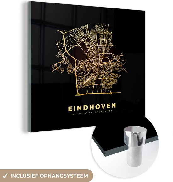 MuchoWow® Peinture sur Verre - Eindhoven - Plan d'Etage - Carte - Plan de la Ville - 90x90 cm - Peintures sur Verre Peintures - Photo sur Glas