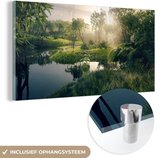 MuchoWow® Glasschilderij 120x60 cm - Schilderij acrylglas - 3D - Bos - Bomen - Foto op glas - Schilderijen