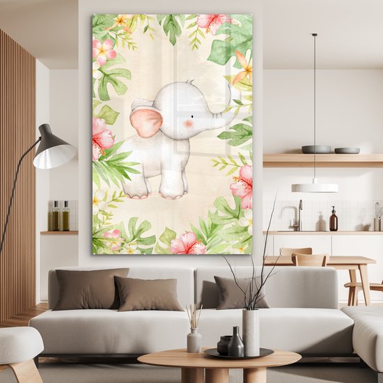 Peintures en plexiglas - Éléphant - Jungle - Aquarelle - 100x150 cm
