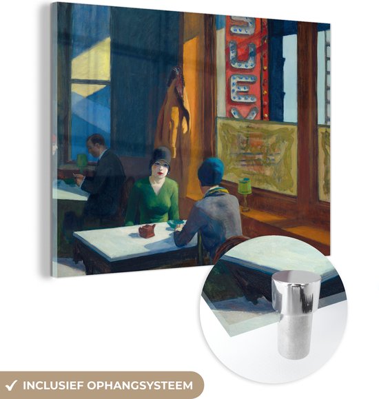 MuchoWow® Glasschilderij 120x90 cm - Schilderij acrylglas - Chop suey - Edward Hopper - Foto op glas - Schilderijen