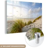 MuchoWow® Glasschilderij 60x40 cm - Schilderij acrylglas - Strand - Zee - Vogels - Foto op glas - Schilderijen