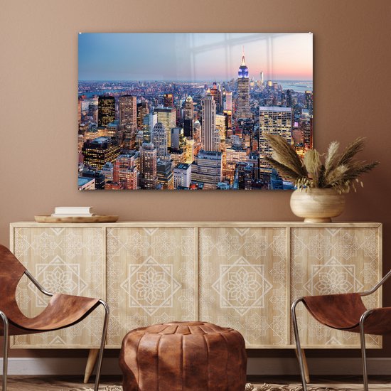 Peintures sur verre - New York - Skyline - Nuit - 120x80 cm - Peintures Plexiglas