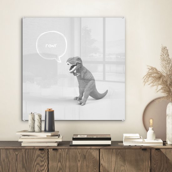 Peinture sur Verre - Dinosaurus - Zwart - Wit - Citations - 50x50 cm - Peintures sur Verre Peintures - Photo sur Glas