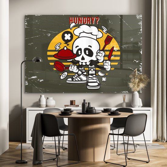MuchoWow® Peinture sur verre 150x100 cm - Peinture sur verre acrylique - Vintage - Cuisine - Crâne - Photo sur verre - Peintures