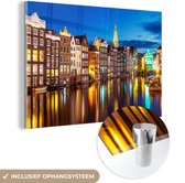 MuchoWow® Glasschilderij 30x20 cm - Schilderij acrylglas - Licht - Reflectie - Amsterdam - Foto op glas - Schilderijen