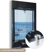 MuchoWow® Glasschilderij 120x180 cm - Schilderij acrylglas - Italië - Zee - Boot - Foto op glas - Schilderijen