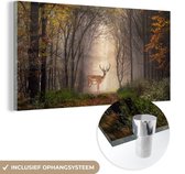 MuchoWow® Glasschilderij 80x40 cm - Schilderij acrylglas - Hert - Boom - Bos - Foto op glas - Schilderijen