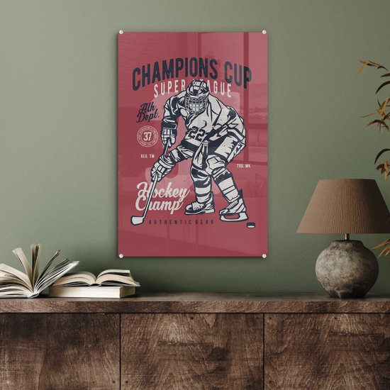 Peinture sur verre - Mancave - Sport - Hockey sur glace - Vintage - 40x60 cm - Peintures en plexiglas