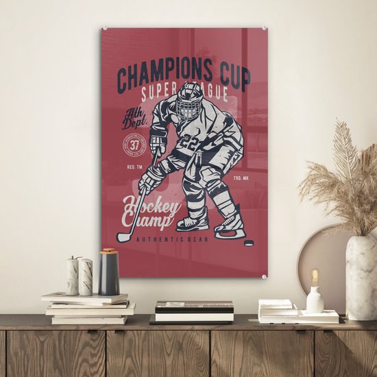 Peinture sur verre - Mancave - Sport - Hockey sur glace - Vintage - 40x60 cm - Peintures en plexiglas