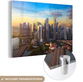 MuchoWow® Glasschilderij 90x60 cm - Schilderij acrylglas - Skyline - Architectuur - Singapore - Foto op glas - Schilderijen
