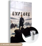 MuchoWow® Peinture sur verre 60x90 cm - Peinture sur verre acrylique - Le marcheur au-dessus des brumes - Caspar David Friedrich - Explorer - Photo sur verre - Peintures