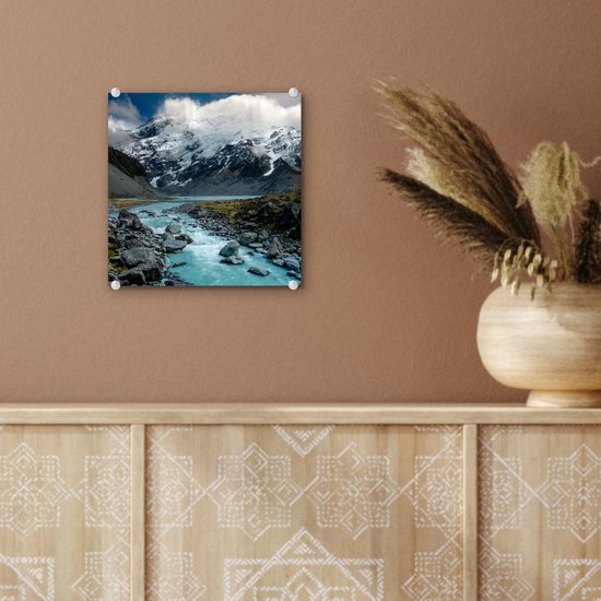MuchoWow® Peinture sur verre 20x20 cm - Peinture sur verre acrylique - Nouvelle-Zélande - Rivière - Berg - Photo sur verre - Peintures