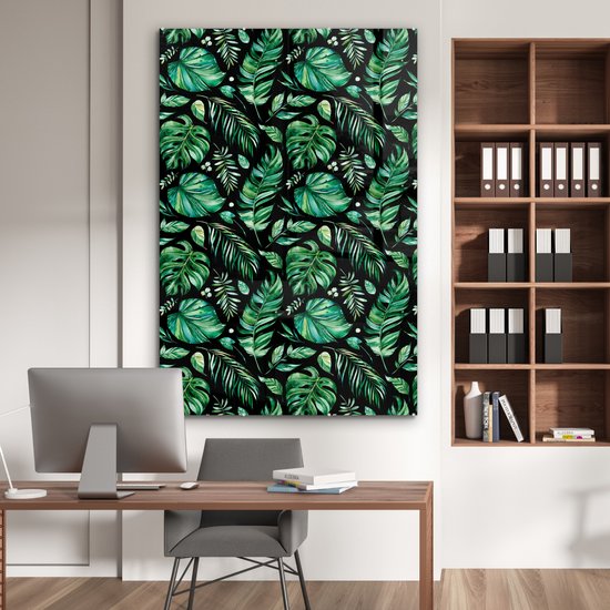 MuchoWow® Peinture sur verre 120x180 cm - Peinture sur verre - Vintage - Feuilles - Vert - Photo sur verre acrylique - Peintures