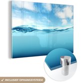 MuchoWow® Glasschilderij 30x20 cm - Schilderij acrylglas - Zee - Wolken - Blauw - Foto op glas - Schilderijen