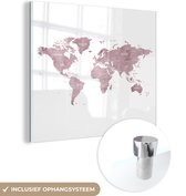 MuchoWow® Glasschilderij 50x50 cm - Schilderij acrylglas - Wereldkaart - Wit - Marmer - Foto op glas - Schilderijen