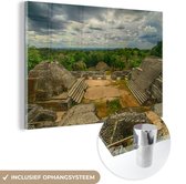 MuchoWow® Glasschilderij 120x80 cm - Schilderij acrylglas - De oude stad van de Maya in het Noord-Amerikaanse Belize - Foto op glas - Schilderijen