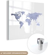 MuchoWow® Glasschilderij 90x90 cm - Schilderij acrylglas - Wereldkaart - Zilver - Wit - Foto op glas - Schilderijen