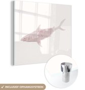 MuchoWow® Glasschilderij 20x20 cm - Schilderij acrylglas - Haaien - Zee - Waterverf - Foto op glas - Schilderijen