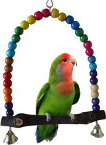 Balançoire à Vogel en bois - Perles - Cloches 15 x 15 cm - Cage à oiseaux - Perruches Perroquets Jouets - Canari