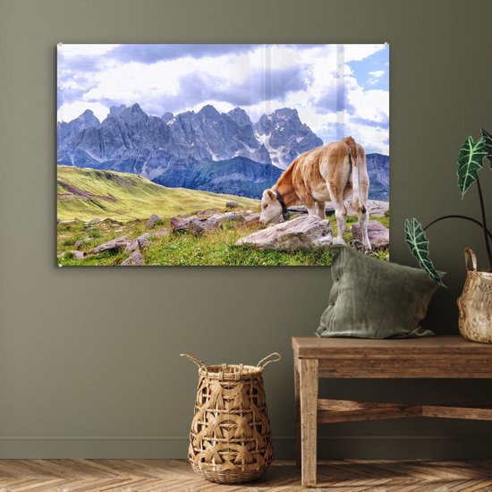 Les vaches paissent les pâturages alpins Glas 120x80 cm - Tirage photo sur Glas (Décoration murale en plexiglas)