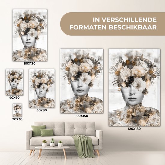 MuchoWow® Peinture sur verre - Femmes - Fleurs - Éclats - 60x90 cm - Peintures sur verre acrylique - Photo sur Glas