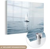 MuchoWow® Glasschilderij 30x20 cm - Schilderij acrylglas - Zee - Zeilboot - Blauw - Foto op glas - Schilderijen