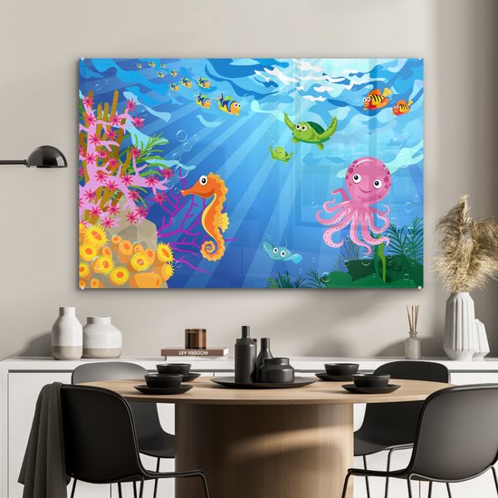 MuchoWow® Peinture sur verre - Enfants - Animaux - Water - 120x80 cm - Peintures sur verre acrylique - Photo sur Glas