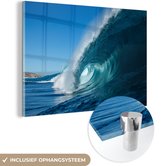 MuchoWow® Glasschilderij 90x60 cm - Schilderij acrylglas - Zee - Water - Golf - Foto op glas - Schilderijen