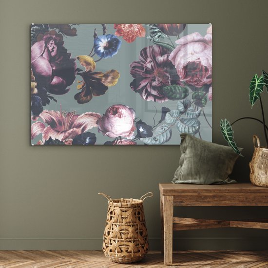 MuchoWow® Peinture sur Verre - Fleurs - Roses - Bouquet - 120x80 cm - Peintures sur Verre Peintures - Photo sur Glas